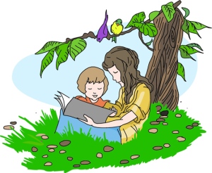 Children Reading Books Clipart and Illustration
